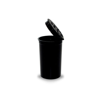 Opened Black Opaque 19 Dram GriploK Child-Resistant Pop Top Bottle
