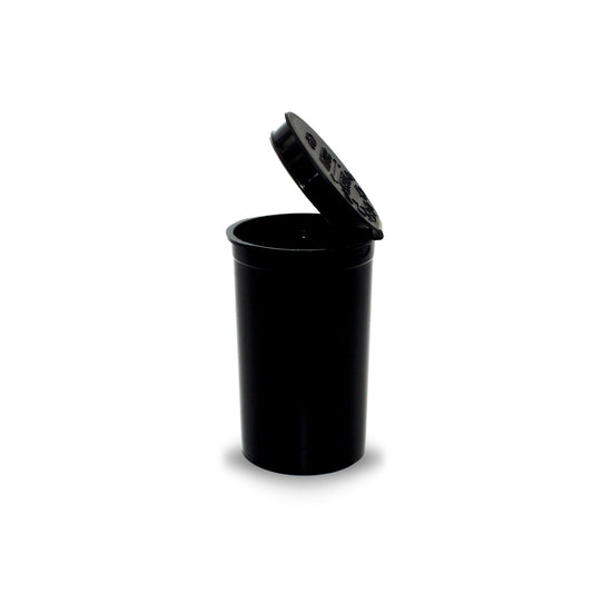 Opened Black Opaque 19 Dram GriploK Child-Resistant Pop Top Bottle
