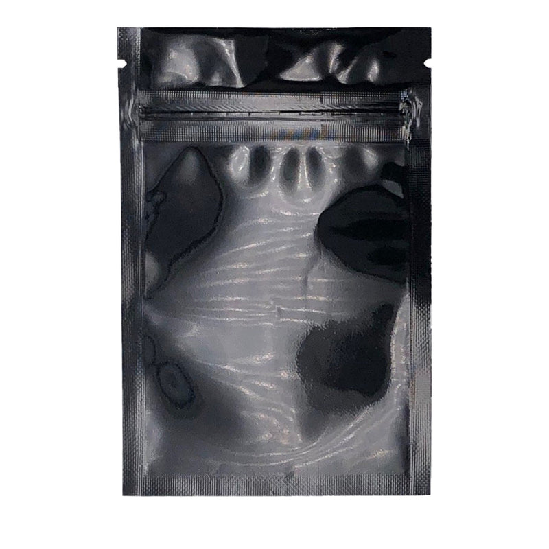 1/4oz (7g) Black Vista Mylar/High-Barrier Bags with UV-Resistant Clear Side & Gusseted Bottom (Black Side)